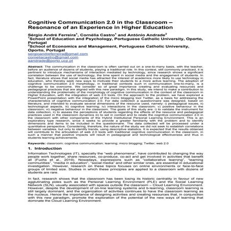 Cognitive Communication 2.0 in the Classroom - Resonance of an Experience in ...