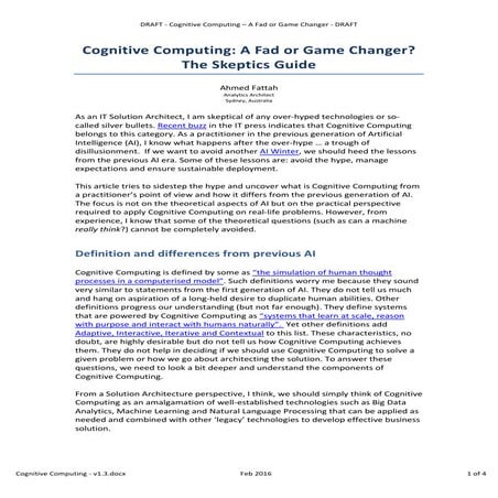 Cognitive computing: Fad or Game Changer - The Skeptics Guide