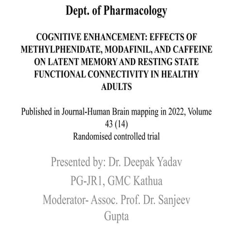 Cognitive Enhancement Effects of MPH, Modafinil, and Caffeine on Memory ...