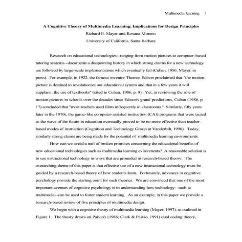 Cognitive multimedia learning pdf
