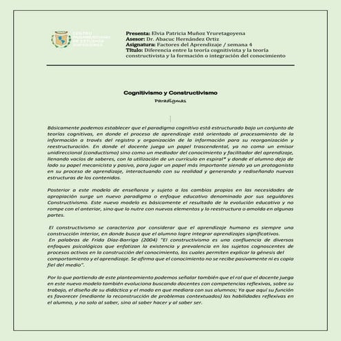 Cognitivismo &amp; constructivismo.breve documento epmy