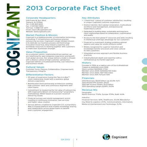 Cognizant - 2013 Corporate Fact Sheet