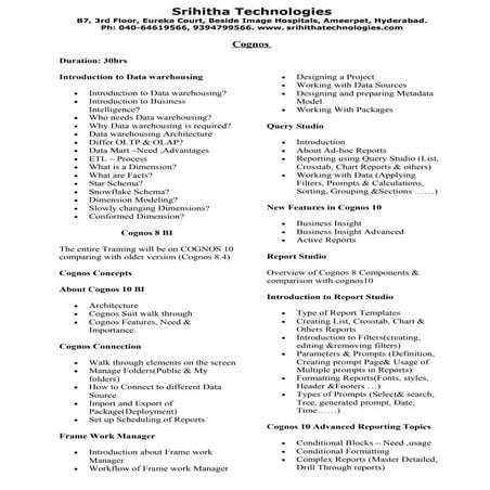 Cognos Classroom Training