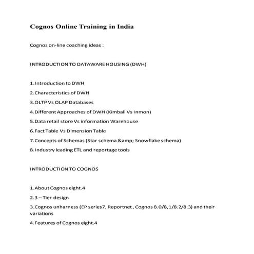 Cognos online training in india