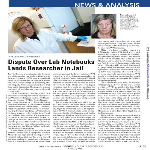 Dispute Over Lab Notebooks Lands Judy Mikovits in Jail
