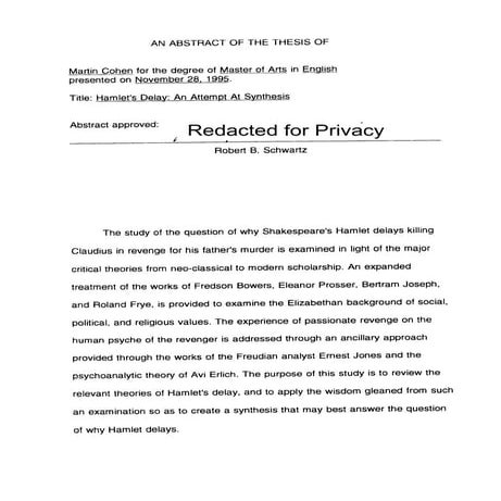 Thesis on Hamlet's Delay