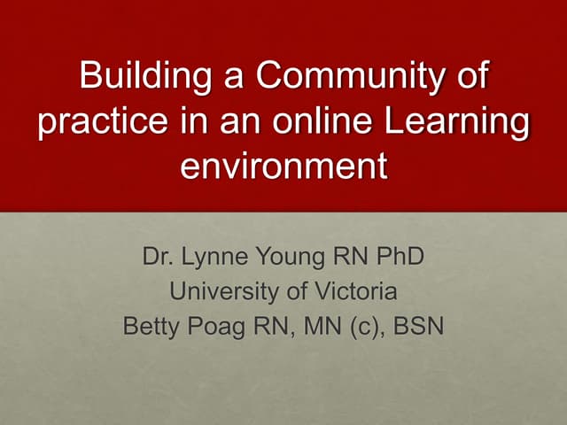 Building a Community of Practice in an Online Learning Environment