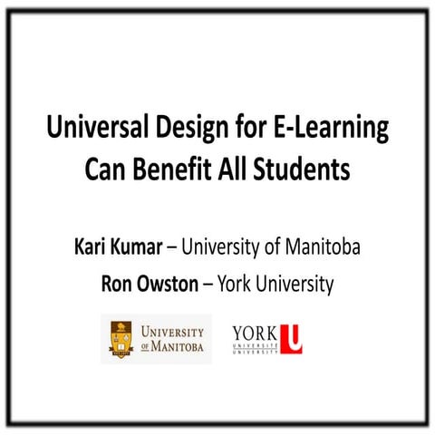 Universal Design for E Learning Can Benefit All Students(Kari Kumar, Ron Owston)