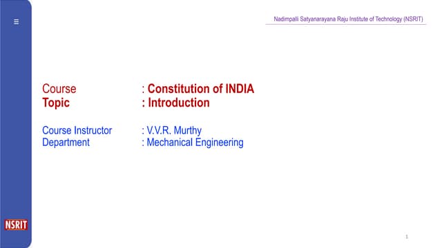 Constitution Of India Unit1 Indian Constitution Pptx Constitution Of India Unit1 Indian Constitution Pptx