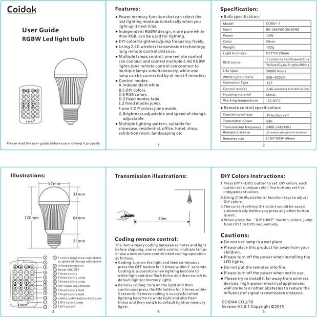 Coidak rgb bulb user guide | PDF