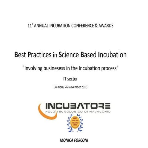 “Involving businesess in the Incubation process”, Coimbra 2013 best science b...