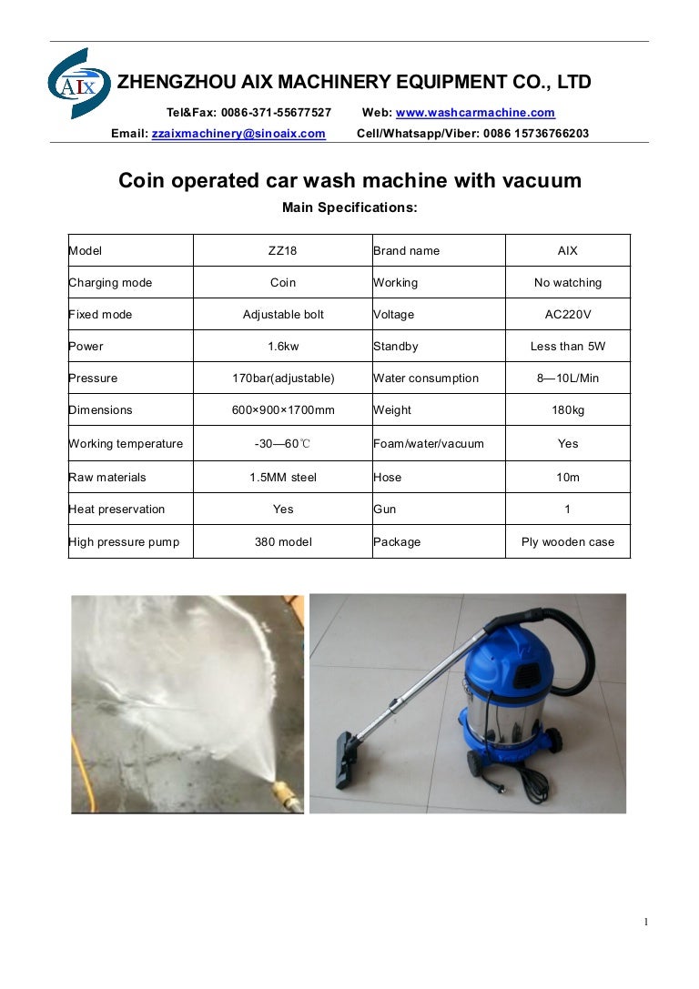 Coin operated car wash machine with vacuum