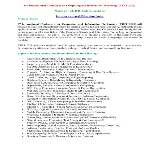 CALL FOR RESEARCH PAPERS...! 6th International Conference on Computing ...