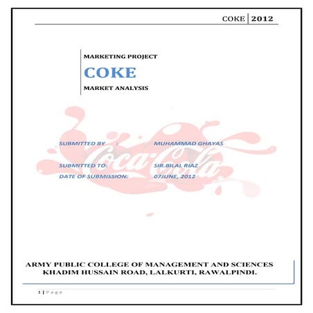 Coke Pakistan Marketing Analysis project (SWOT)
