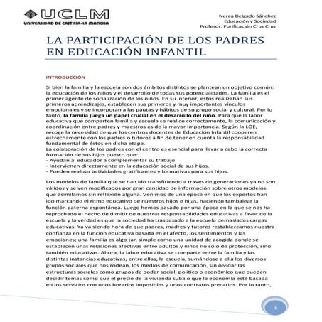 Colaboración de los padres en educacion infantil