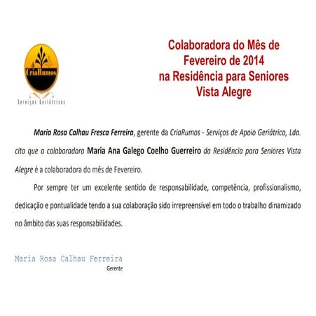 #Colaboradora do mês de fevereiro de 2014