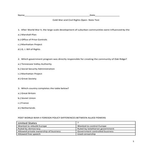 Cold war open note test