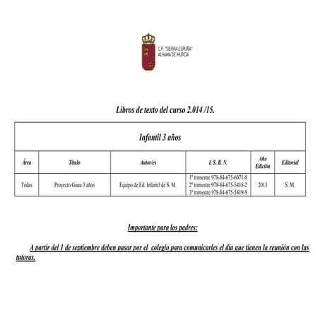 Colegio libros de texto y material 2014-15.