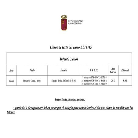 Colegio libros de texto y material 2014-15.