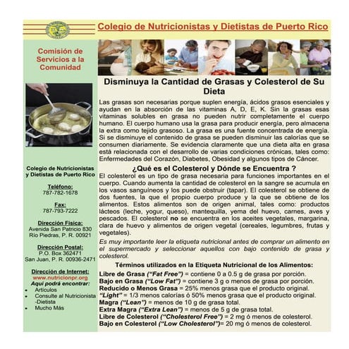 Disminuya la Cantidad de Grasas y Colesterol de su Dieta