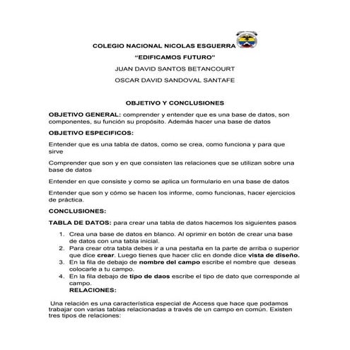 Objetivos y conclusiones de Access 2010