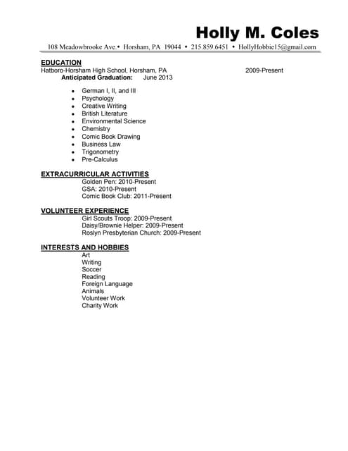 coles resume