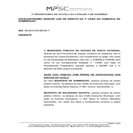 Coletividade   saúde - petição inicial - ação civil pública - hospital dom jo...