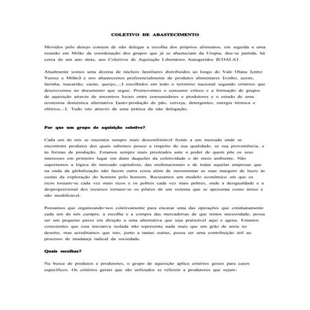 Proposta de organizacao de Coletivo de abastecimento em Milano Italia