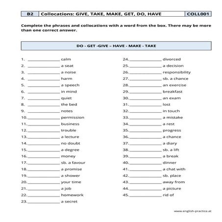 COLLOCATIONS 001 pdf english for esl students | PDF