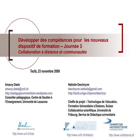 Apprentissage collaboratif à distance, communautés d'apprentissage et communa...