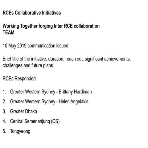 Report on Inter-RCE Collaborative Initiatives