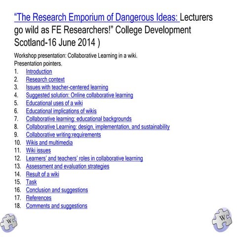 Collaborative learning-Workshop presentation to college Development Scotland ...