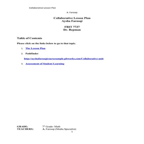 Collaborative Lesson Plan  Farooqi