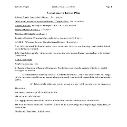 Collaborative lesson plan example