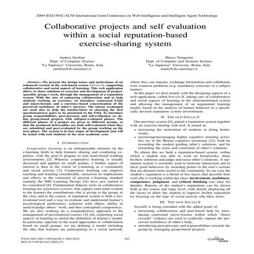Collaborative Projects And Self Evaluation Within A Social Reputation Based E...