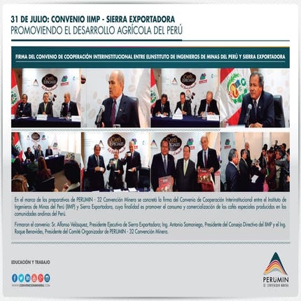 Firma del Convenio de Cooperación Interinstitucional IIMP - Sierra Exportadora