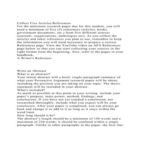 ·Collect Five ArticlesReferencesFor the milestone research pa.docx