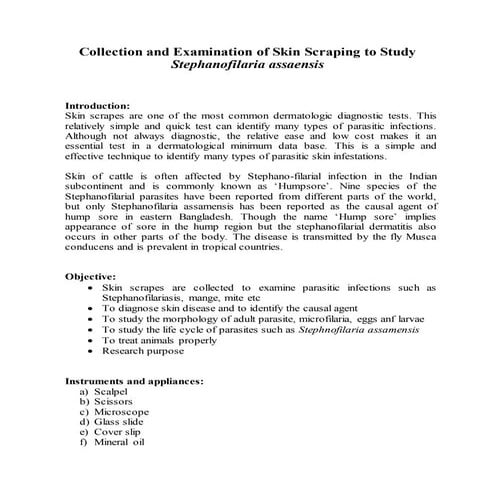 Collection and examination of skin scrapping of cattle