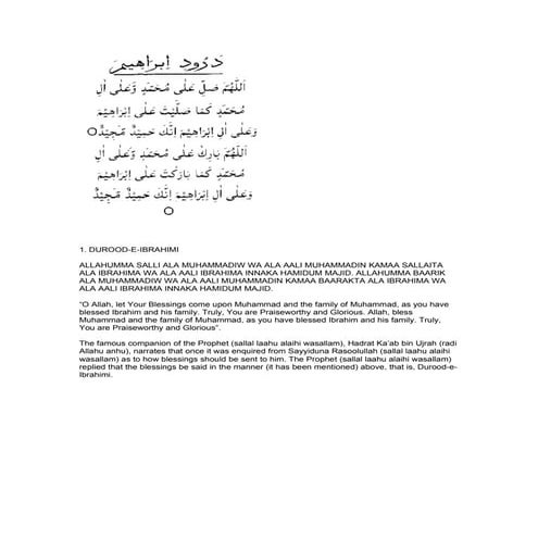 Collection of durood sharief english, arabic translation and transliteration