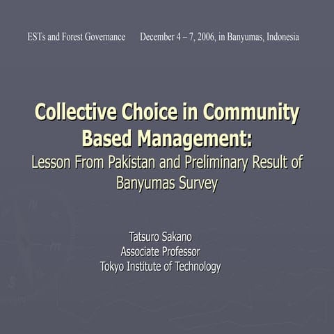 Collective Choice In Community Based Management: Lesson Learnt from Pakistan