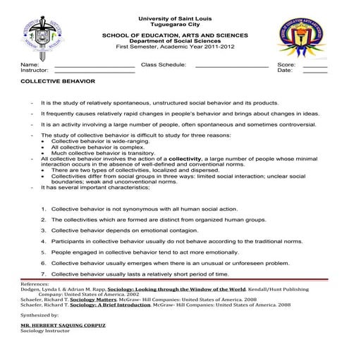 Collective behavior handout