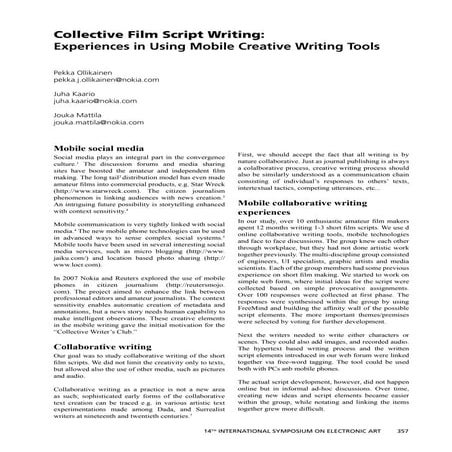 Collective film script writing  experiences in using mobile creative writing ...