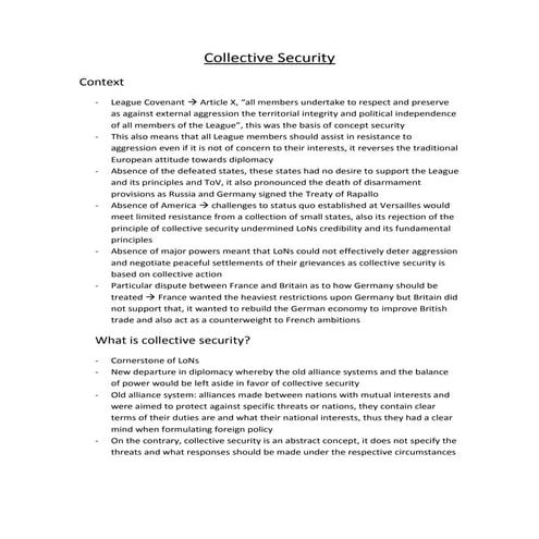 Collective security notes IB History HL