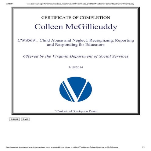 Abusive Training Certificate 3 18 2014