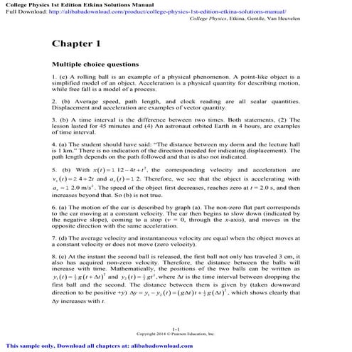 College Physics 1st Edition Etkina Solutions Manual