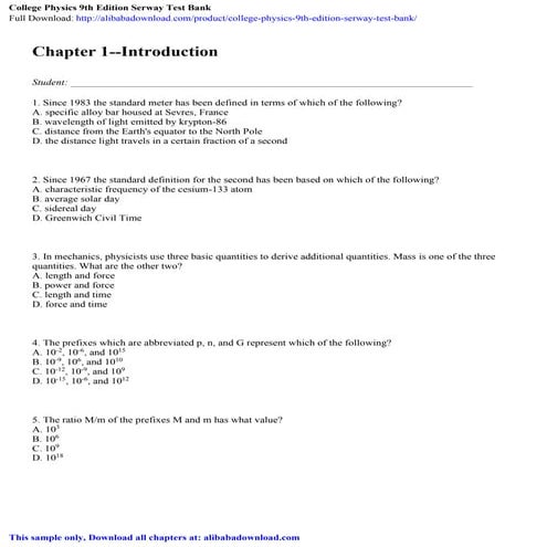 College Physics 9th Edition Serway Test Bank