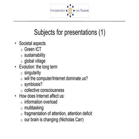 Presentation Topics 2012