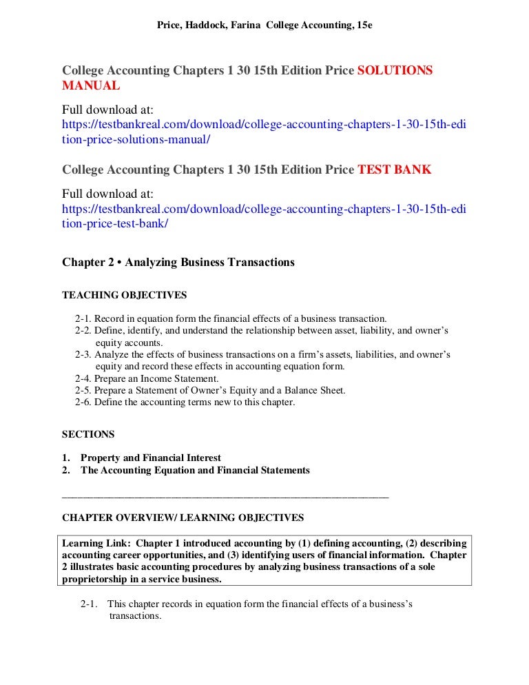 College accounting chapters 1 30 15th edition price solutions manual