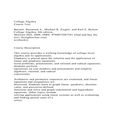 College AlgebraCourse TextBarnett, Raymond A., Michael R.docx