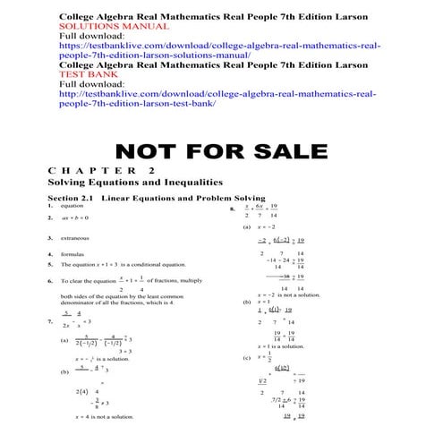 College algebra real mathematics real people 7th edition larson solutions manual